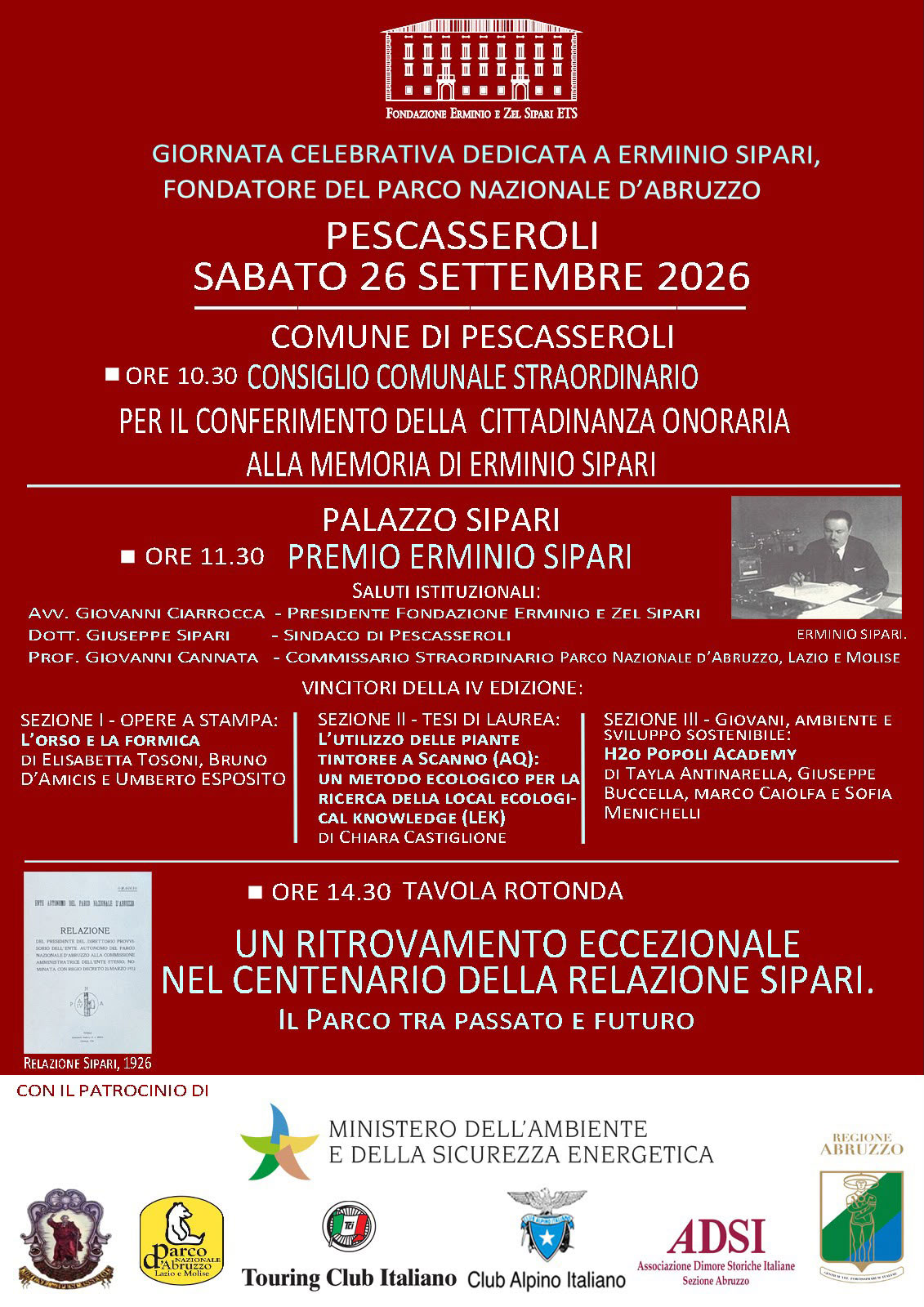 Giornata celebrativa dedicata a Erminio Sipari e IV edizione del Premio Erminio Sipari